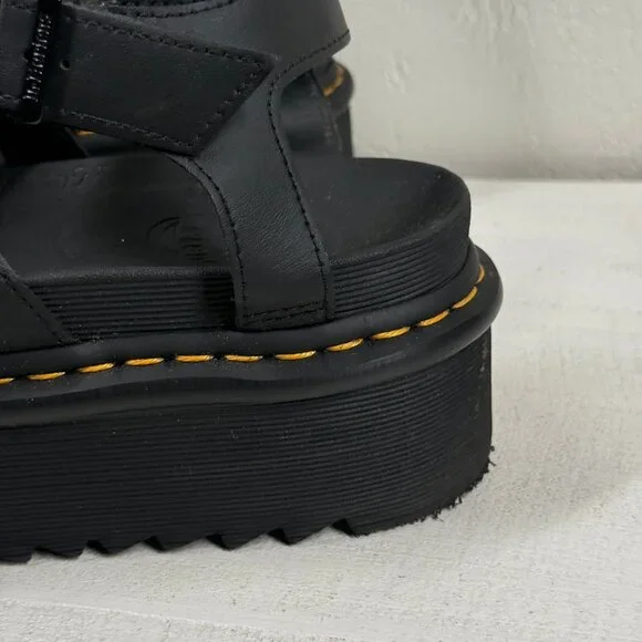 Dr. Martens Blaire Quad Platform Gladiator Sandals Black Hydro Leather Size 9 - Picture 4 of 13